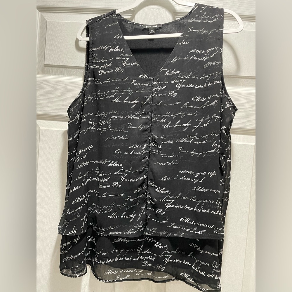 Roz & Ali black sleeveless top with white inspirational script